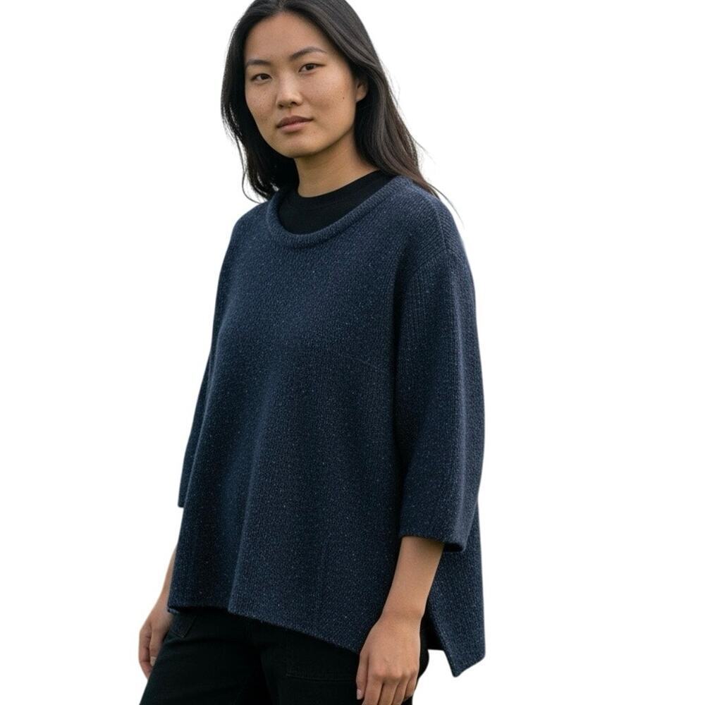 Aritzia Wilfred Italian Yarn Wool Blend Sweater NavyZip Back Med Dark Academia